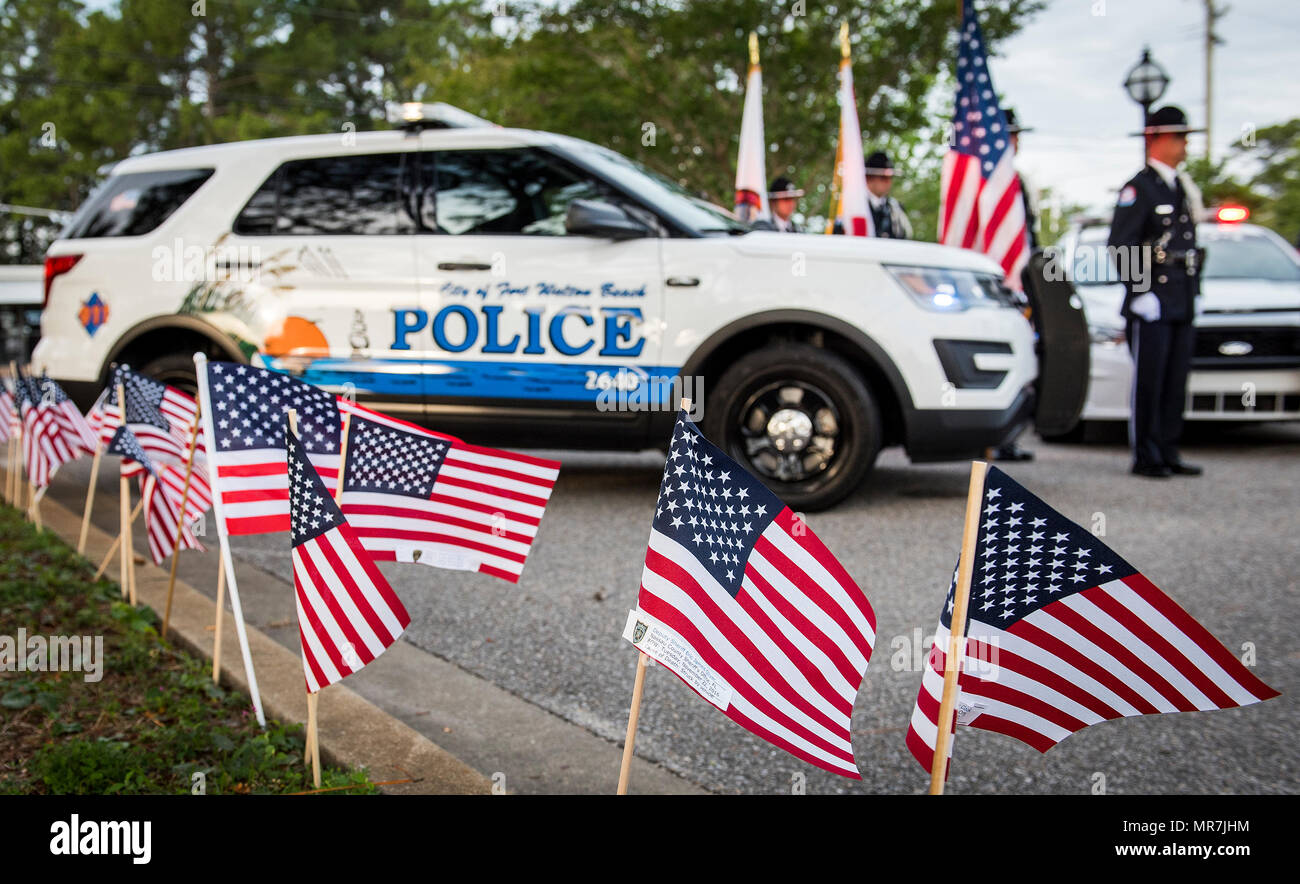 American Flags flap in the breeze as Fort Walton Beach Police