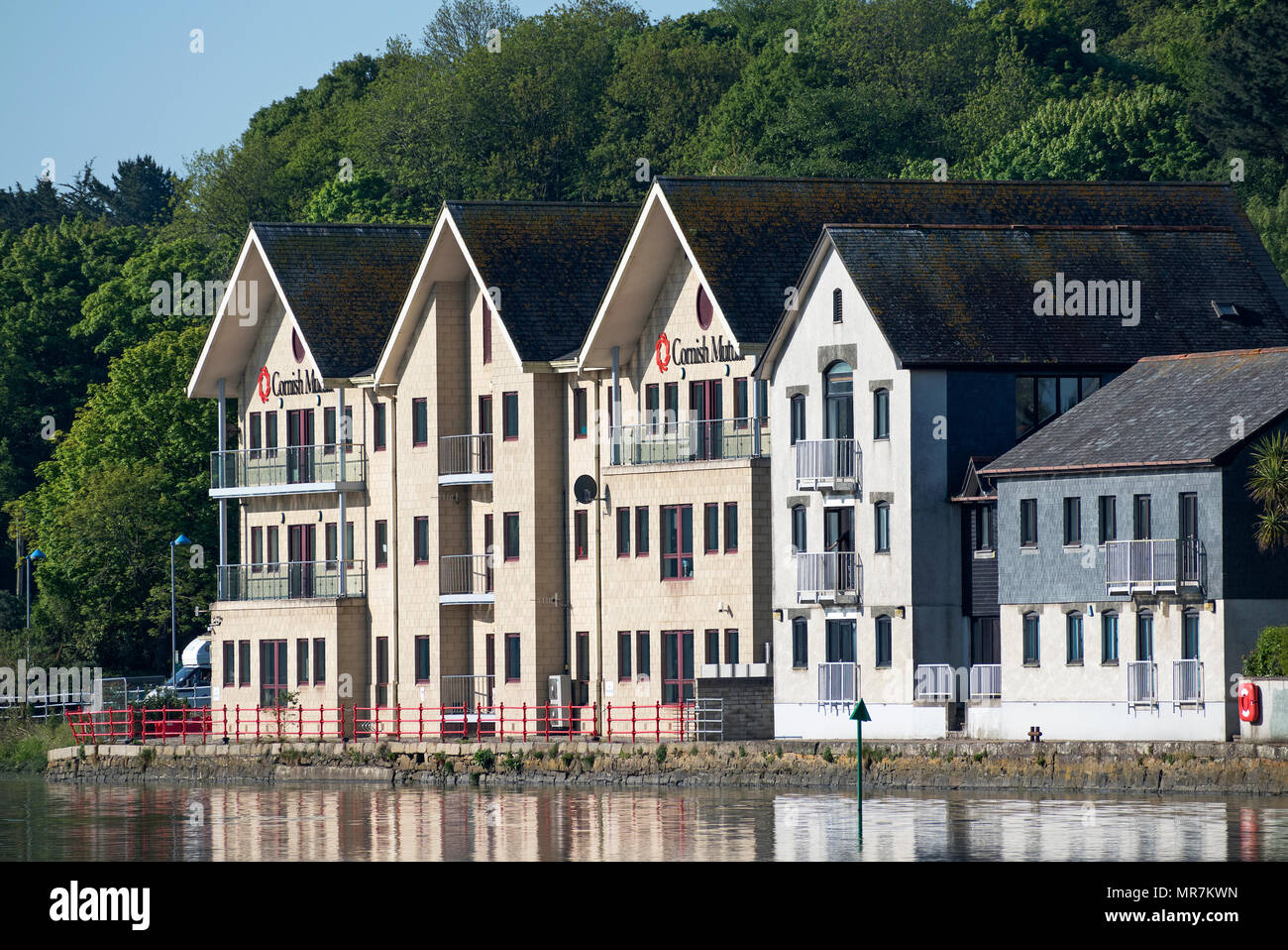 riverside homes apartments residential office premises, river fal, truro, cornwall, england, britain, uk. Stock Photo