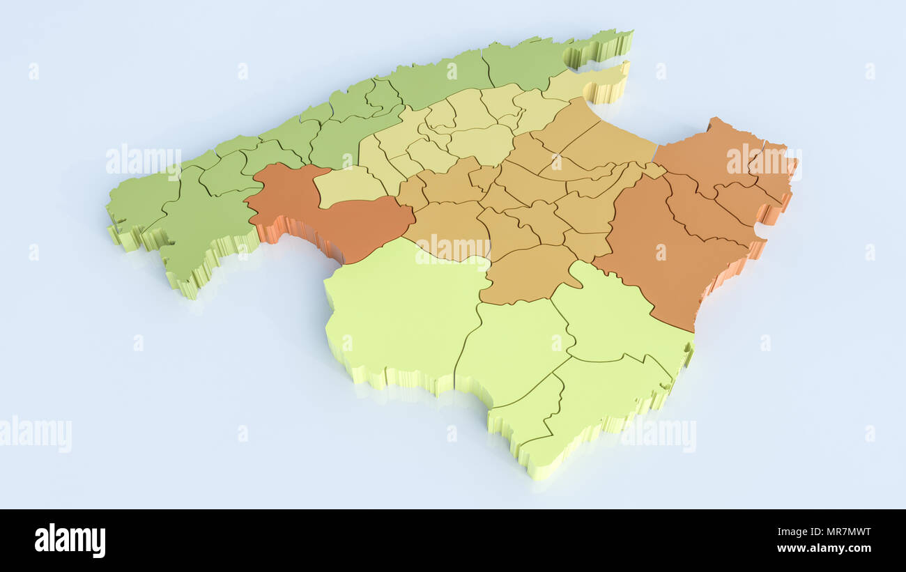 Map of mallorca with all areas. Highly detailed 3D rendering Stock Photo