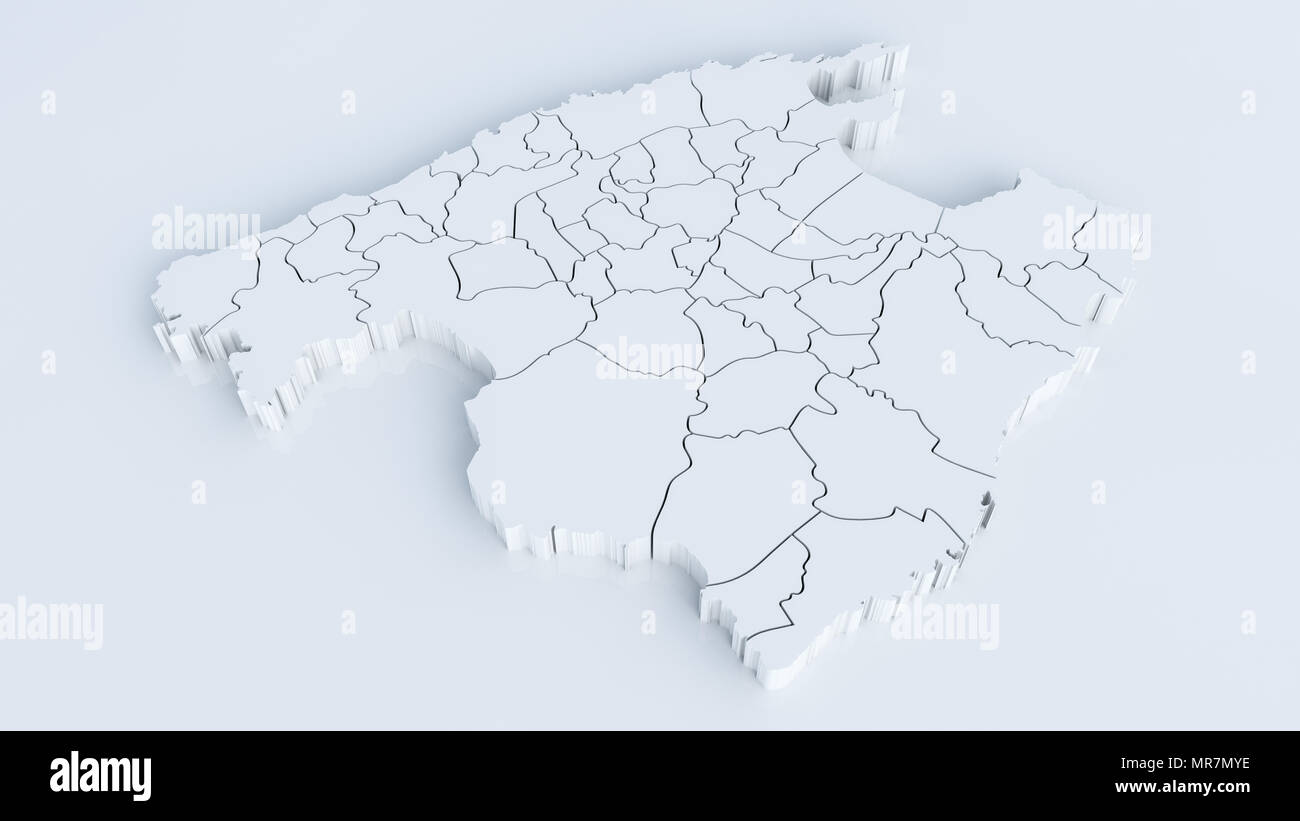 Map of mallorca with all areas. Highly detailed 3D rendering Stock Photo