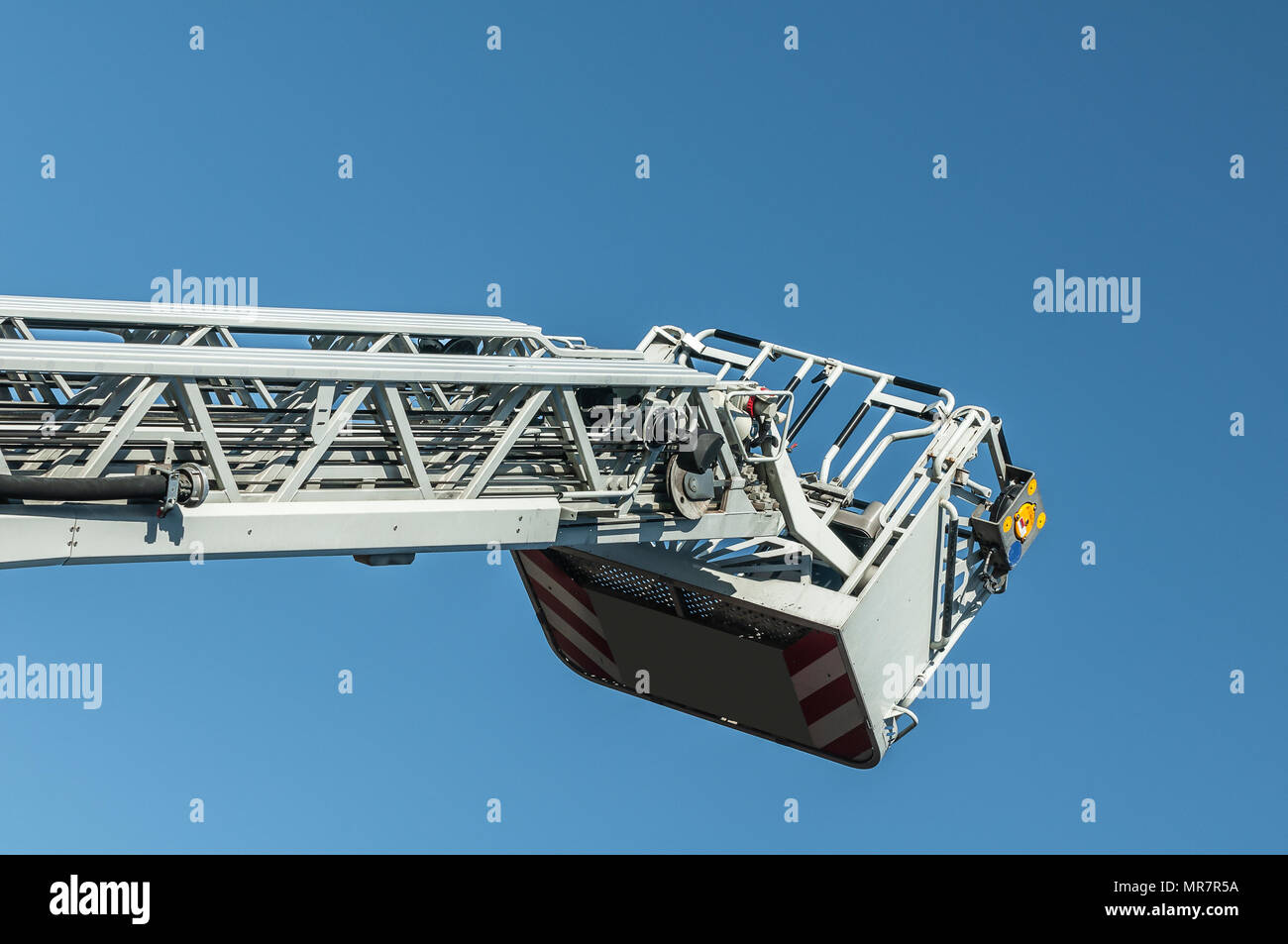 extended ladder of a fire truck Stock Photo