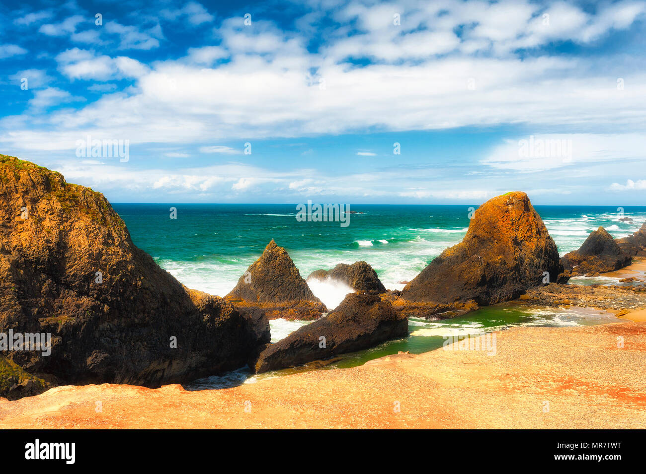 Intertidal rocks along Seal Rock Beach in Seal Rock, Oregon Stock Photo ...
