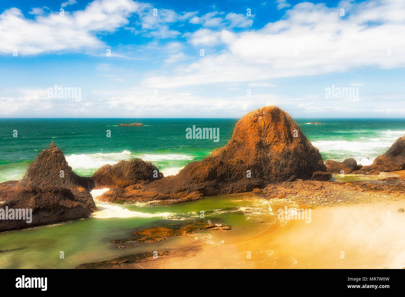 Intertidal rocks along Seal Rock Beach in Seal Rock, Oregon Stock Photo ...