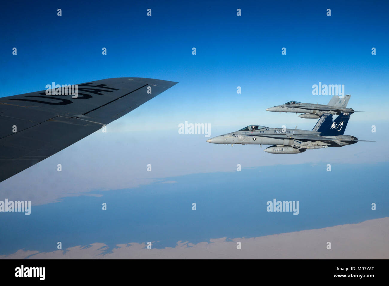 Two U.S. Navy F/A-18Cs from the Strike Fighter Squadron VFA-37 Ragin ...