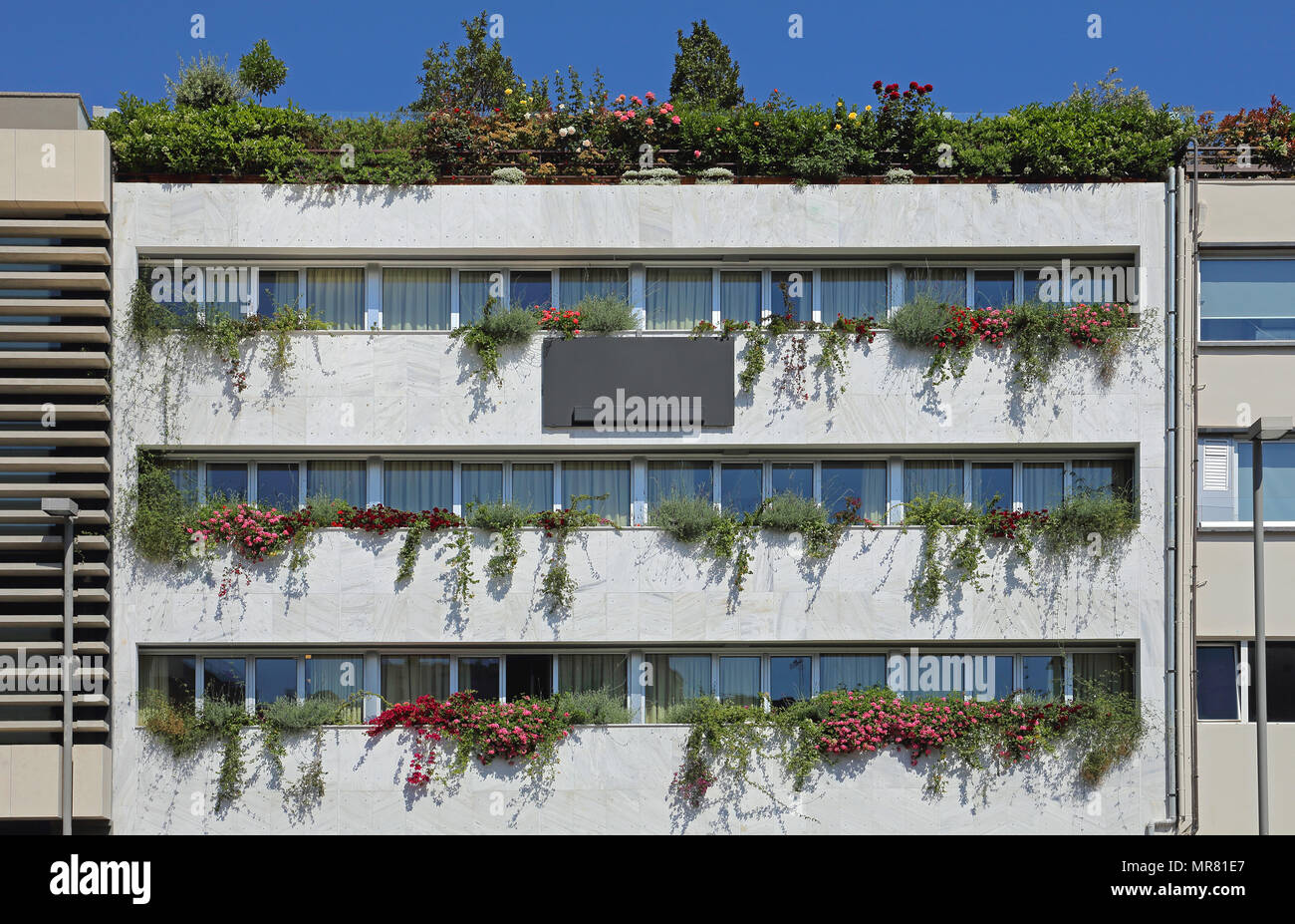 Contemporary Building with Plants and Rooftop Terrace Stock Photo Alamy