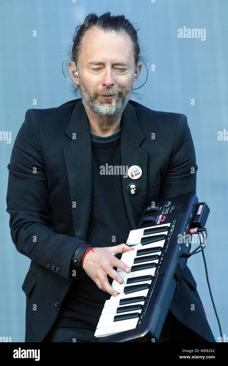 Thom Yorke of Radiohead performing live during their headline set at TRNSMT Festival. Thom Yorke onstage, Radiohead singer. Stock Photo