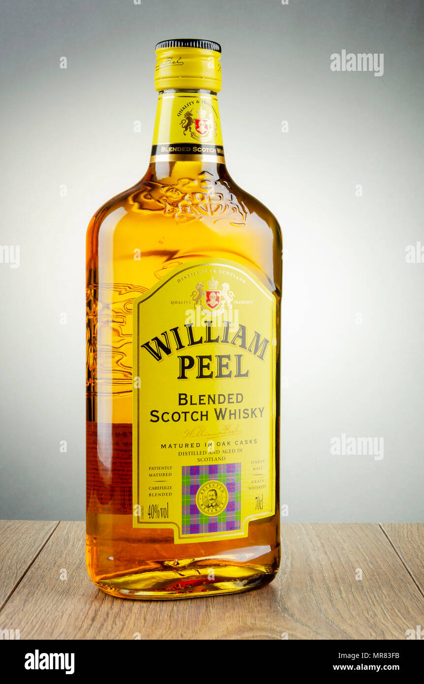William Peel whisky on gradient background. William Peel is blended scotch  whisky aged and matured in oak casks Stock Photo - Alamy