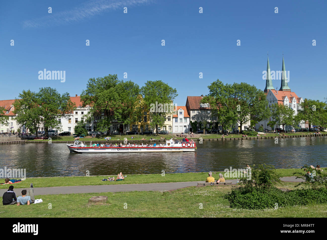 River Obertrave, cathedral, Luebeck, Schleswig-Holstein, Germany Stock Photo