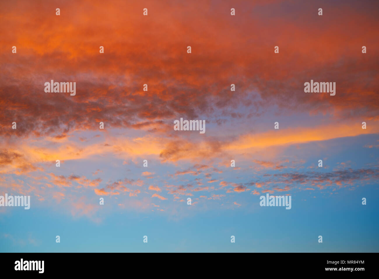 Sunset sky with orange clouds and blue background skies Stock Photo - Alamy