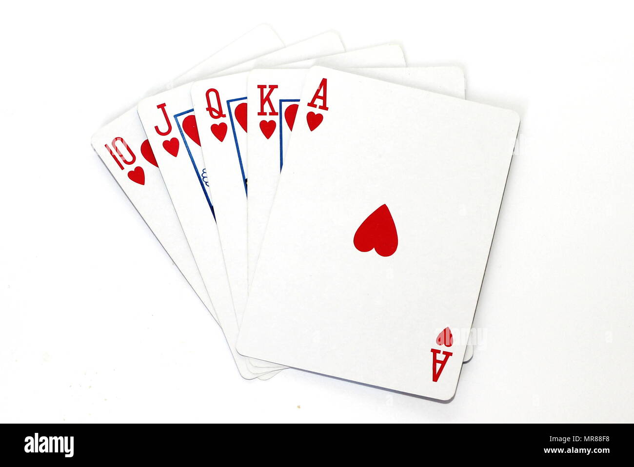 A royal flush poker hand - playing cards Stock Photo