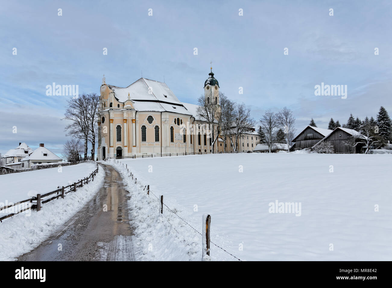 Winter in Bavaria - Pilgrimage Church of Wies. Winter in Bayern - Wieskirche. Stock Photo