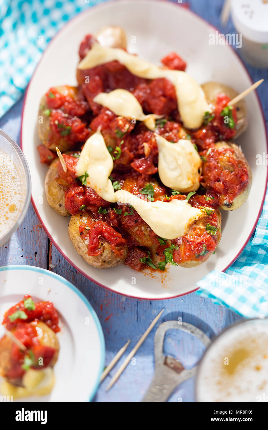 Patatas bravas with tomato sauce & chorizo with garlic aioli Stock