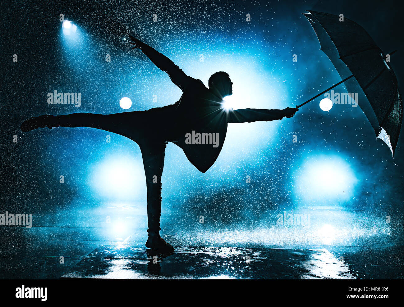 Dancing In The Rain With Umbrella Silhouette