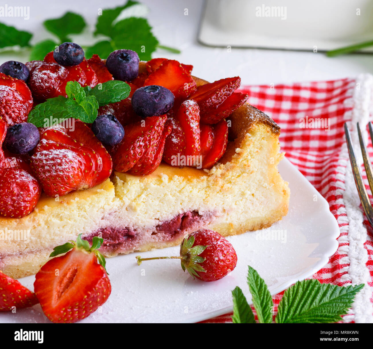 Cheesecake Made Of Cottage Cheese And Fresh Strawberries On A