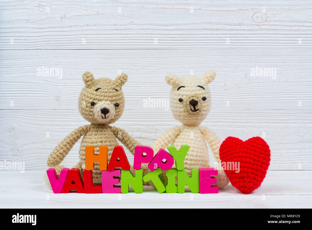 Sweet couple teddy bear doll in love with valentine text and red ...