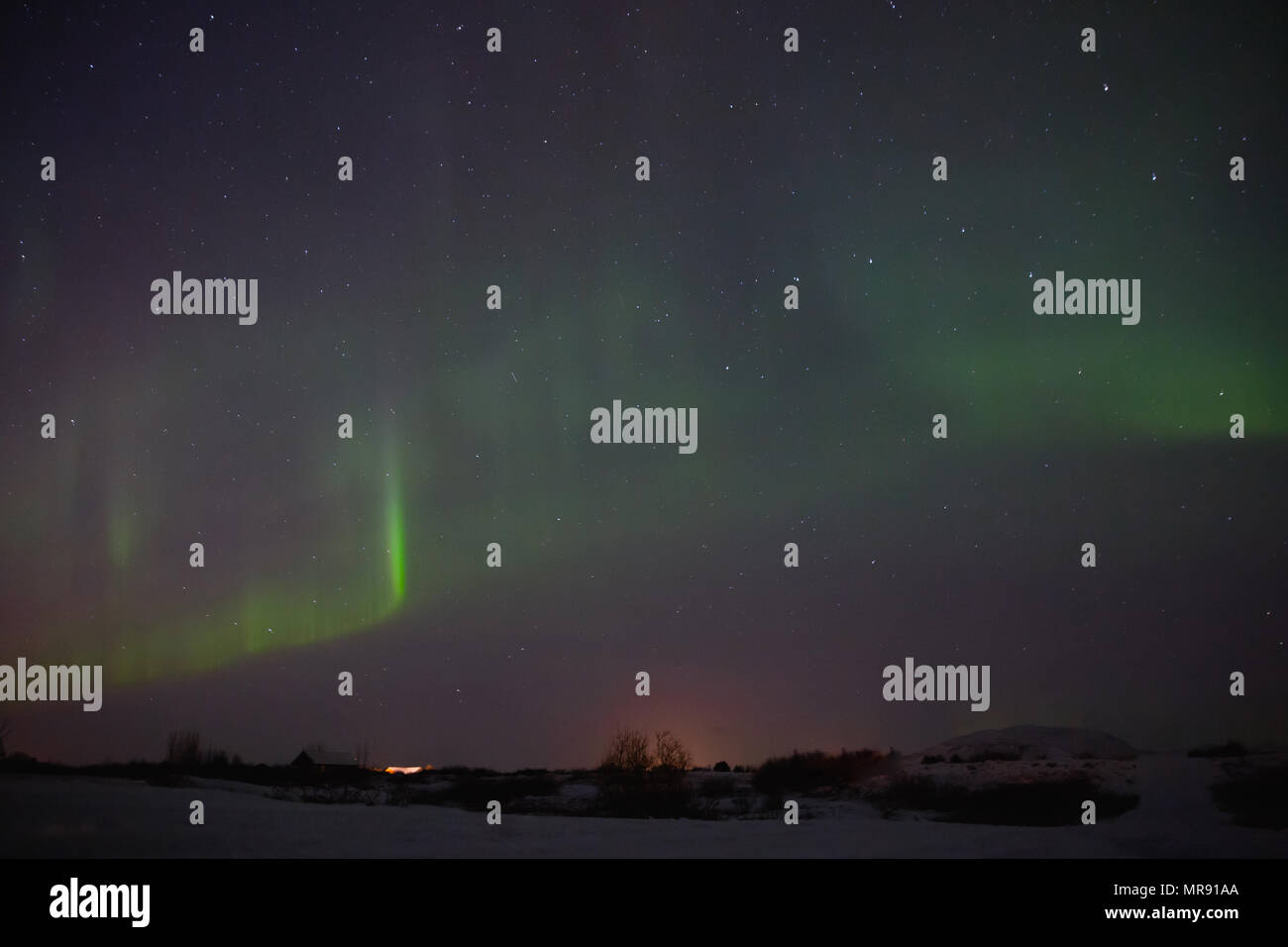 beautiful night sky with magnificent aurora borealis in iceland Stock ...