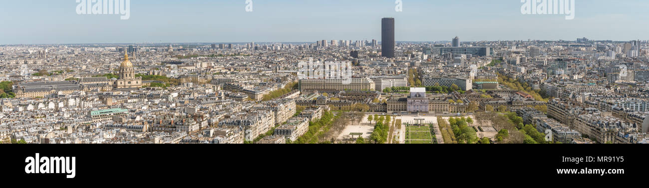 Panoramic view of Paris on a Sunny day - 6 photos combined Stock Photo