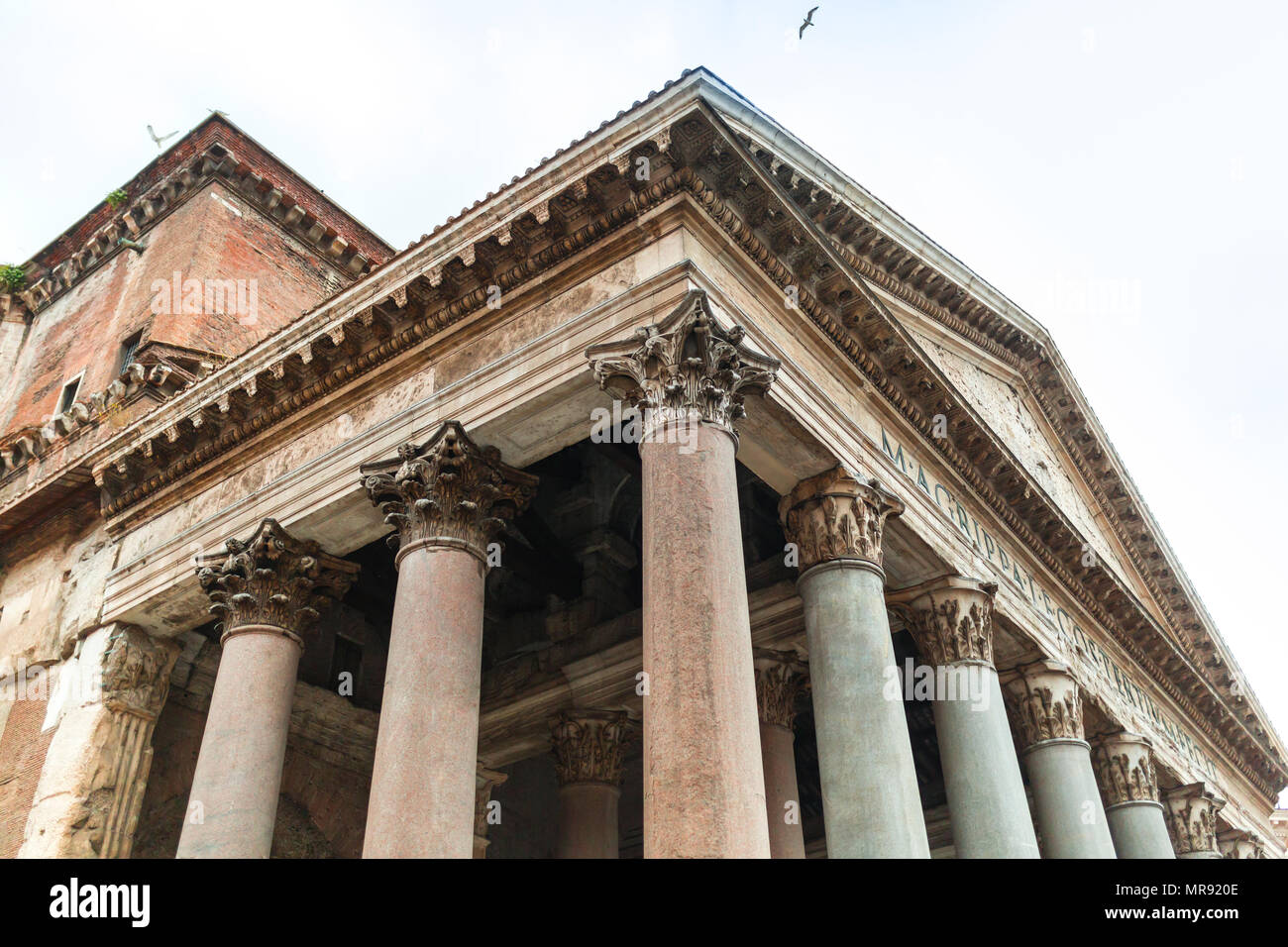 Portico of the Pantheon building with Corinthian columns Stock Photo