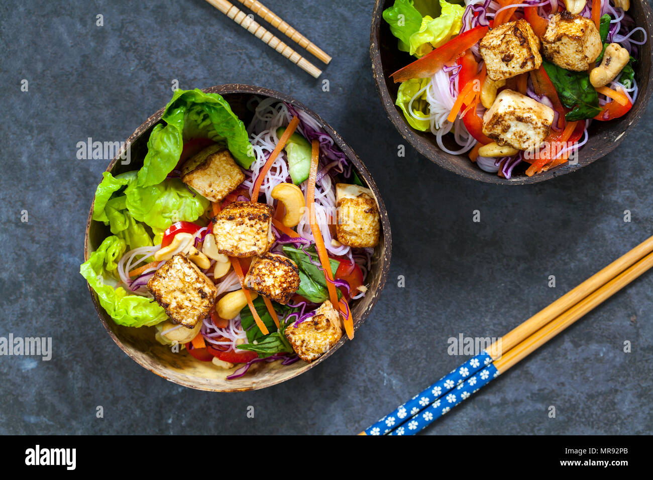 Vietnamese style salad with tofu and vermicelli noodles Stock Photo
