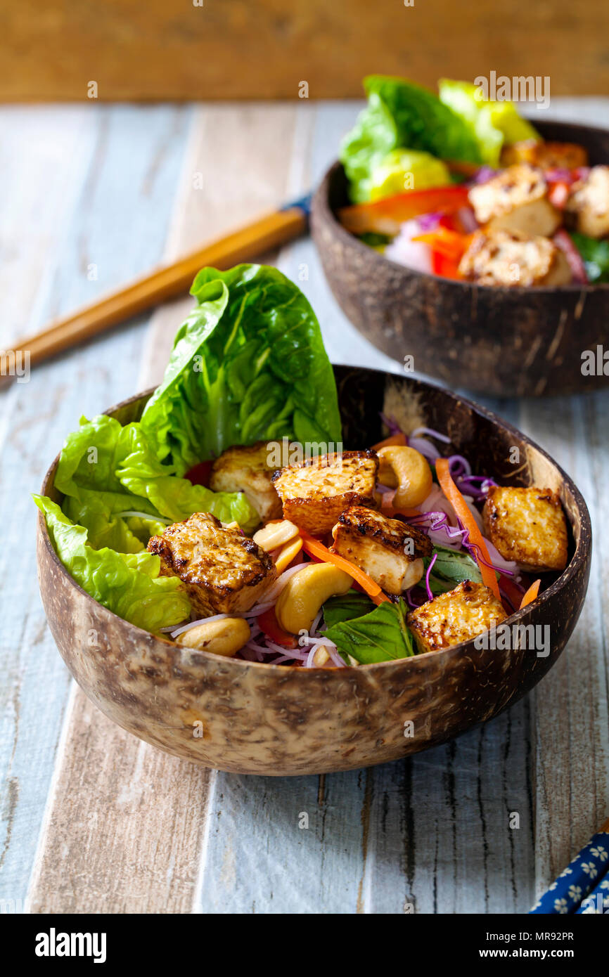 Vietnamese style salad with tofu and vermicelli noodles Stock Photo