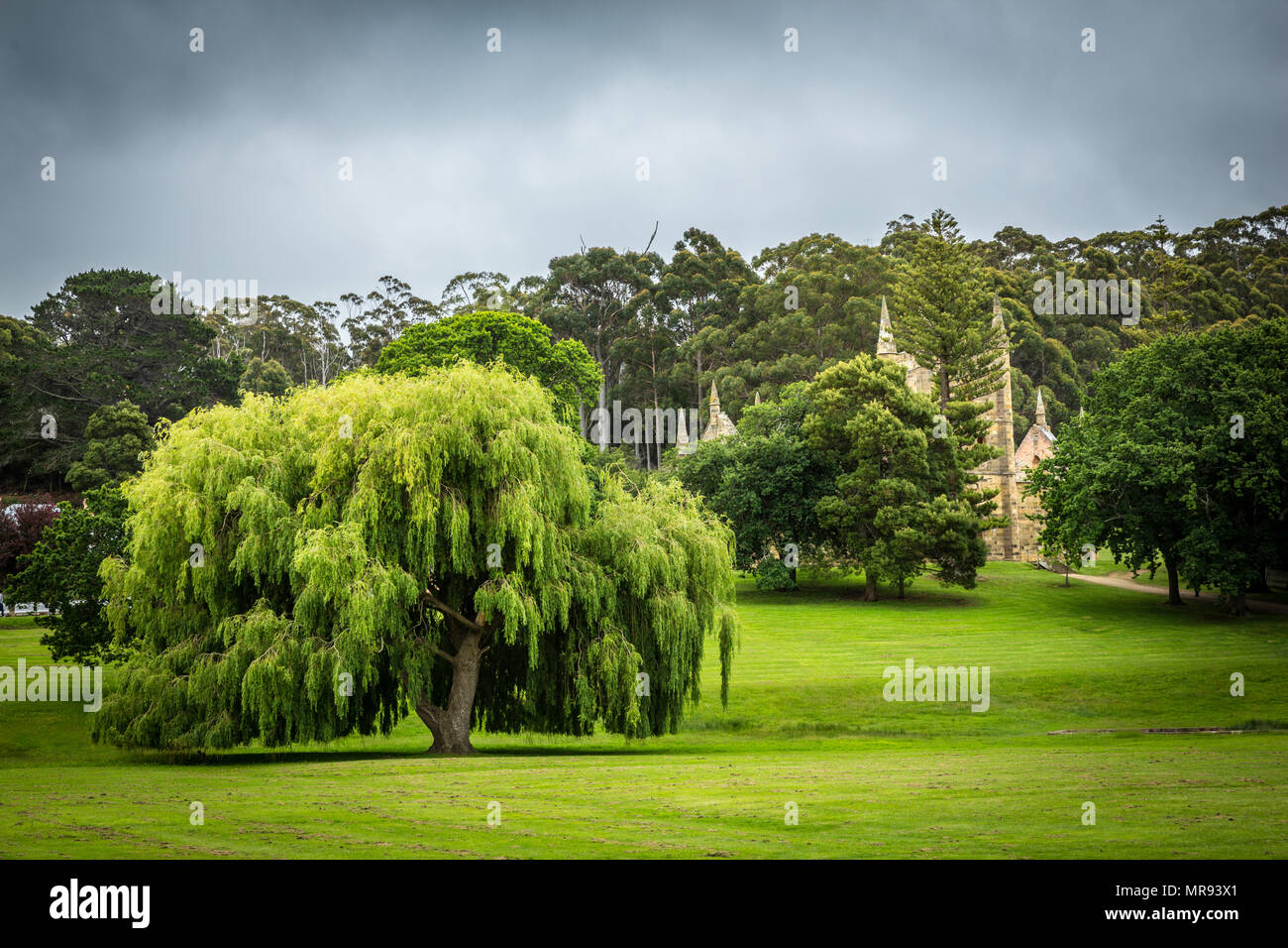 Gardens and foliage at Port Arthur convict settlement in Tasmania Australia Stock Photo
