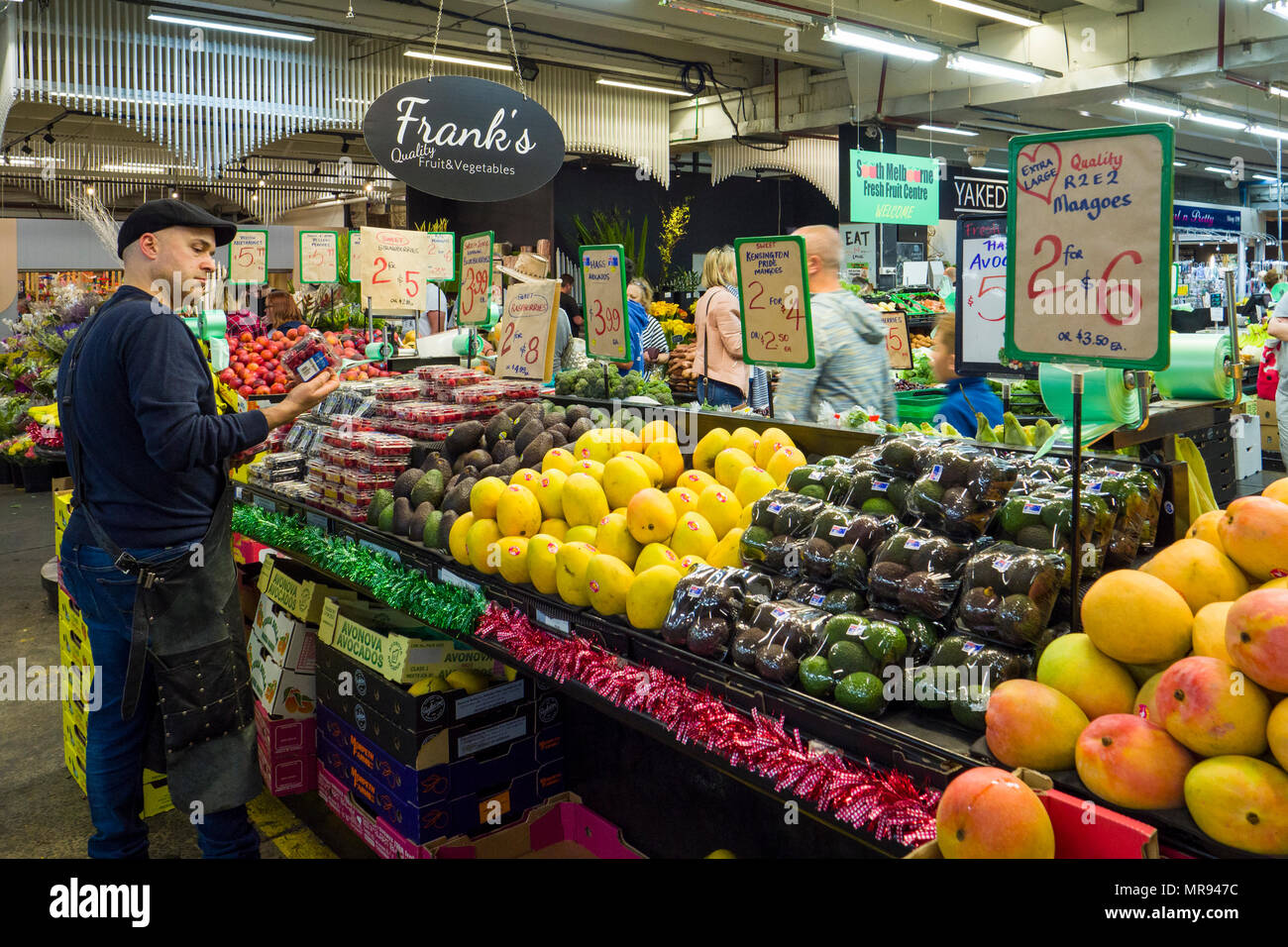 Fresh fruit and vegetable store inside South Melbourne market, Melbourne, Victoria Australia