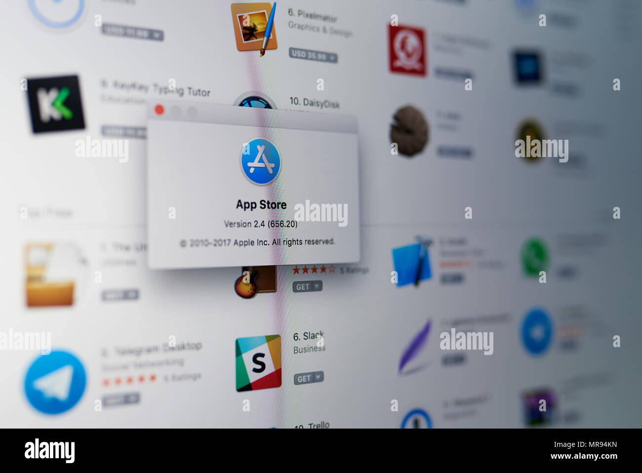 New york, USA - May 25, 2018: Apple store icon and menu on laptop screen close up Stock Photo