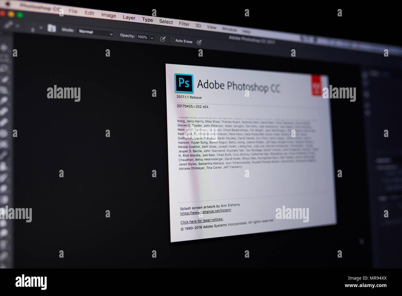 New york, USA - May 25, 2018: Adobe photoshop menu on laptop screen close up view Stock Photo