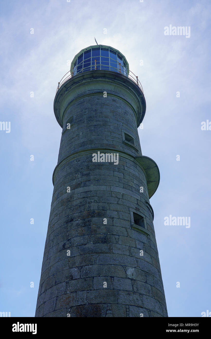 Lighthouse of the Island of Lundy off Devon Stock Photo