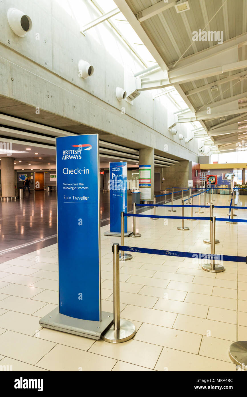 Larnaca, Cyprus. May 2018. A view of the  British airways check in area of the departures terminal  at Larnaca airport, Cyprus, Stock Photo