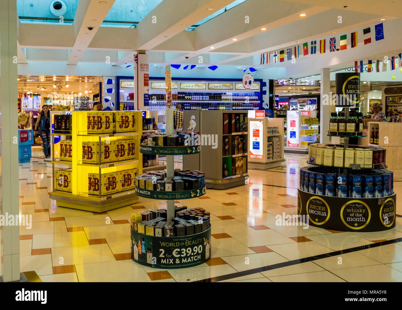 Larnaca, Cyprus. May 2018. A view of the duty free alcohol sold at Larnaca airport, Cyprus. Stock Photo