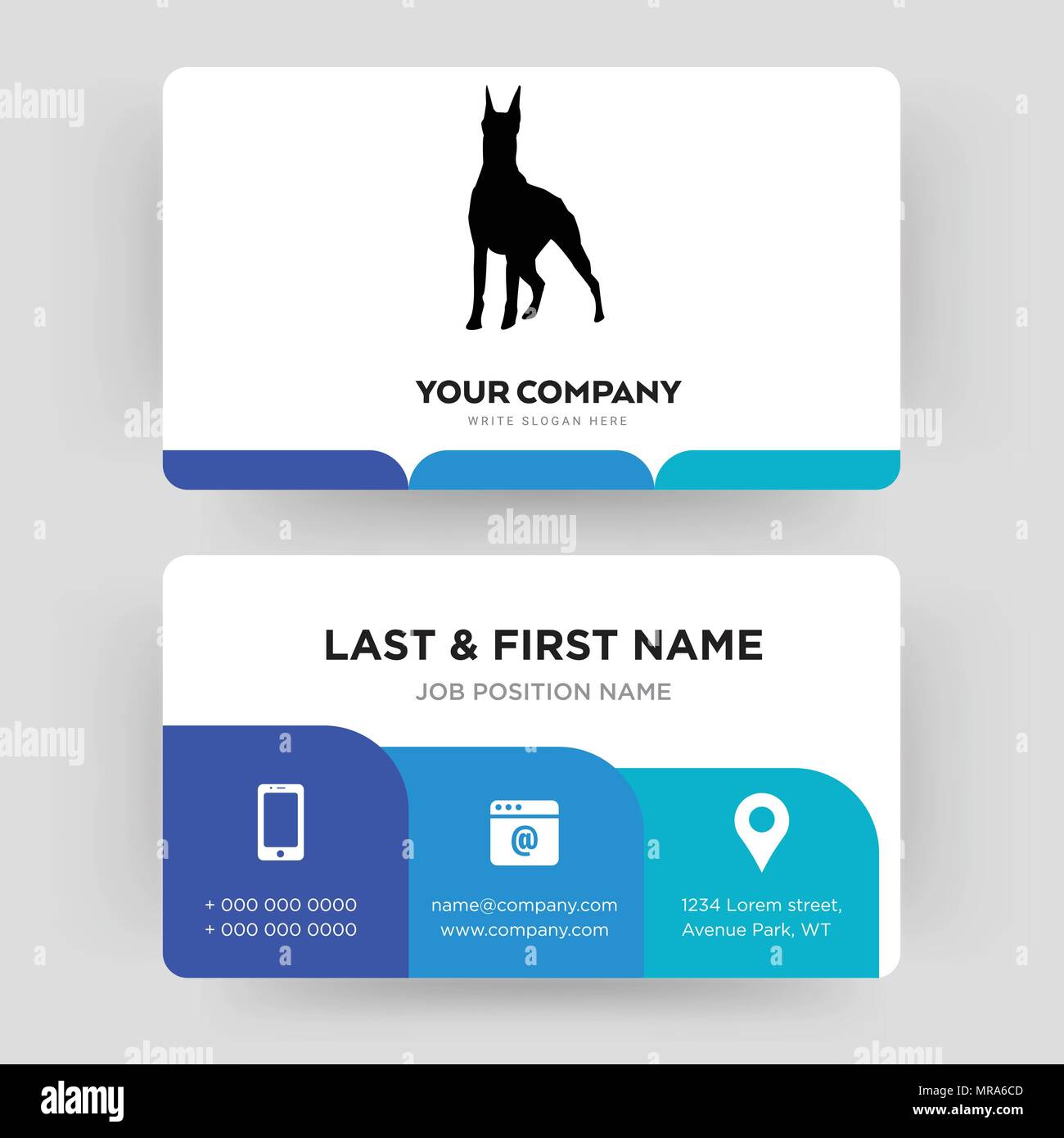 doberman, business card design template, Visiting for your company, Modern Creative and Clean identity Card Vector Stock Vector