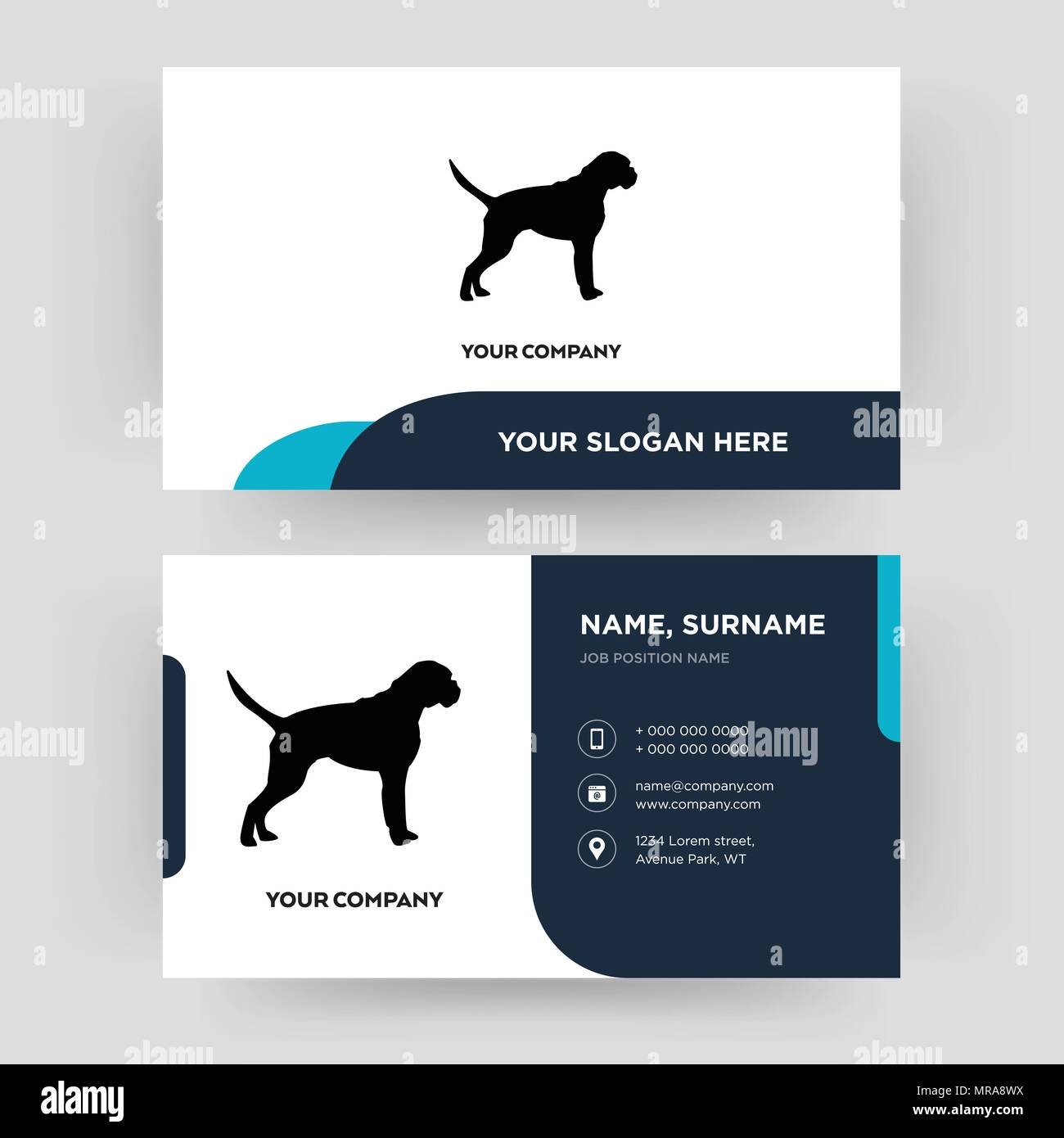 boxer dog, business card design template, Visiting for your company, Modern Creative and Clean identity Card Vector Stock Vector