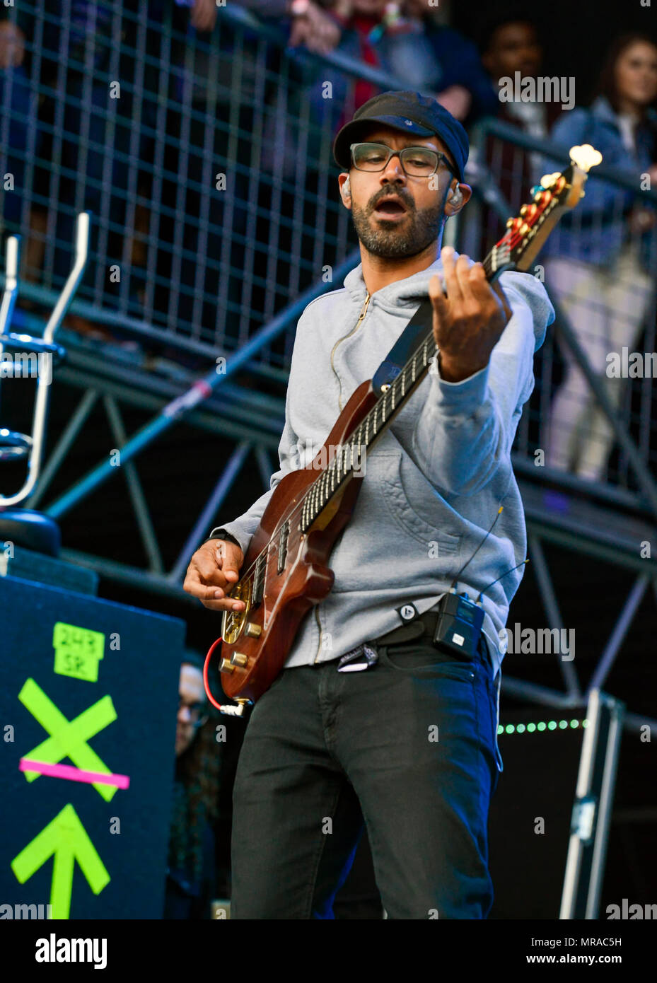 Napa Valley, California, May 25, 2018, The bassist for the band Incubus on the Jam Cellars Stage at the 2018 BottleRock Festival in Napa California, Credit: Ken Howard/Alamy Live News Stock Photo