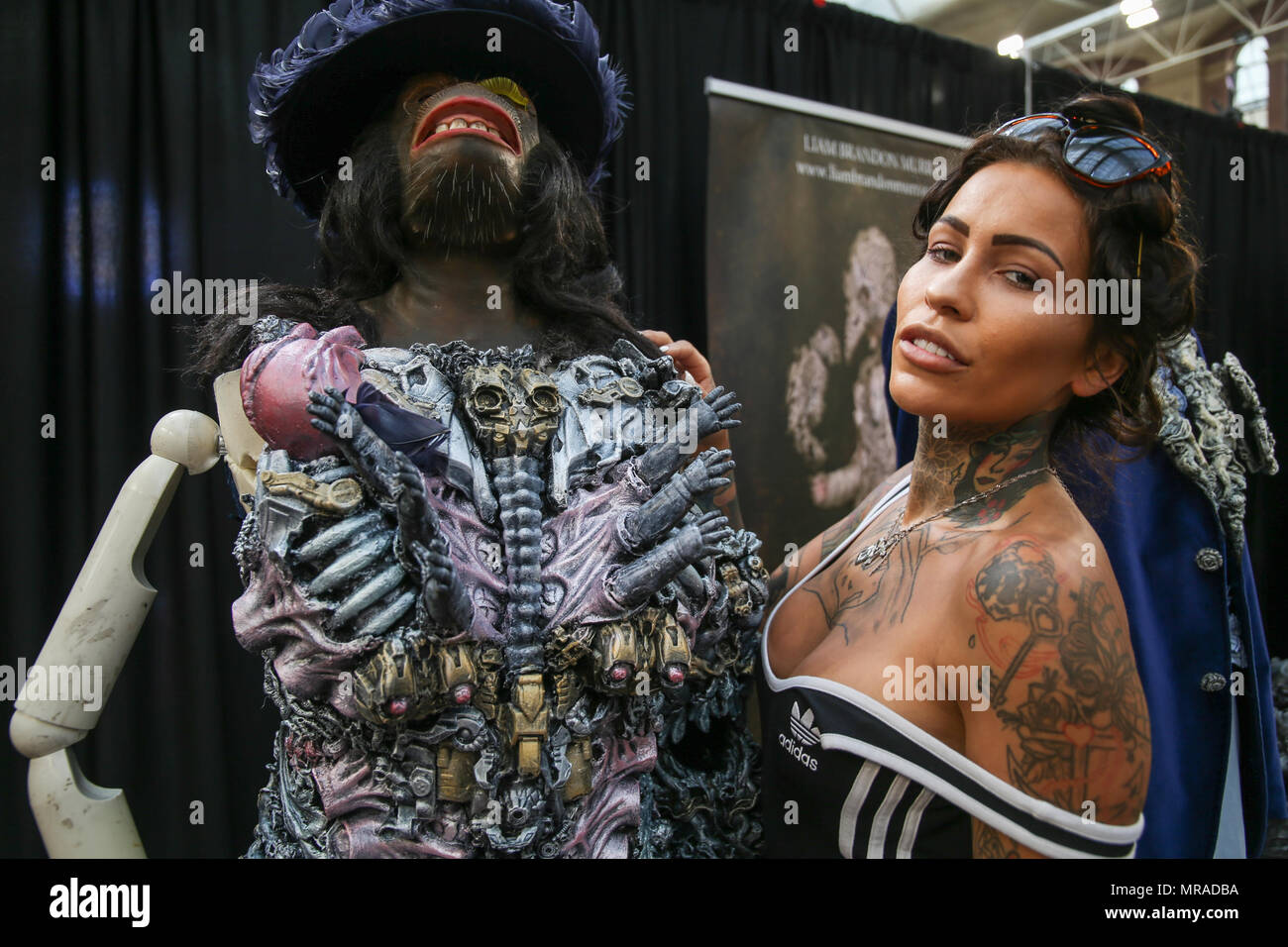 London UK 26 May 2018 The Great British tattoo convention at the Alexander  palace welcomed for the first time Liam Brandon Murray wearable fine art he  uses his own materials to create, image size:1300x956
