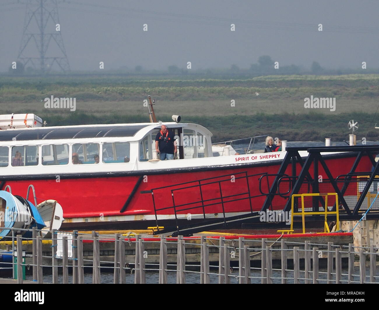Queenborough, Kent, UK. 26th May 2018. A new ferry service from Queenborough in Kent to Southend on sea in Essex started today. A new boat 'Spirit of Sheppey' operated by Island Cruises Ltd. set off on the inaugural journey this morning. By water the journey is around 6 miles, but considerably longer by car. It's hoped the new ferry service will boost tourism in the area. Pic: Spirit of Sheppey arrives from Southend ready for her maiden voyage. Credit: James Bell/Alamy Live News Stock Photo