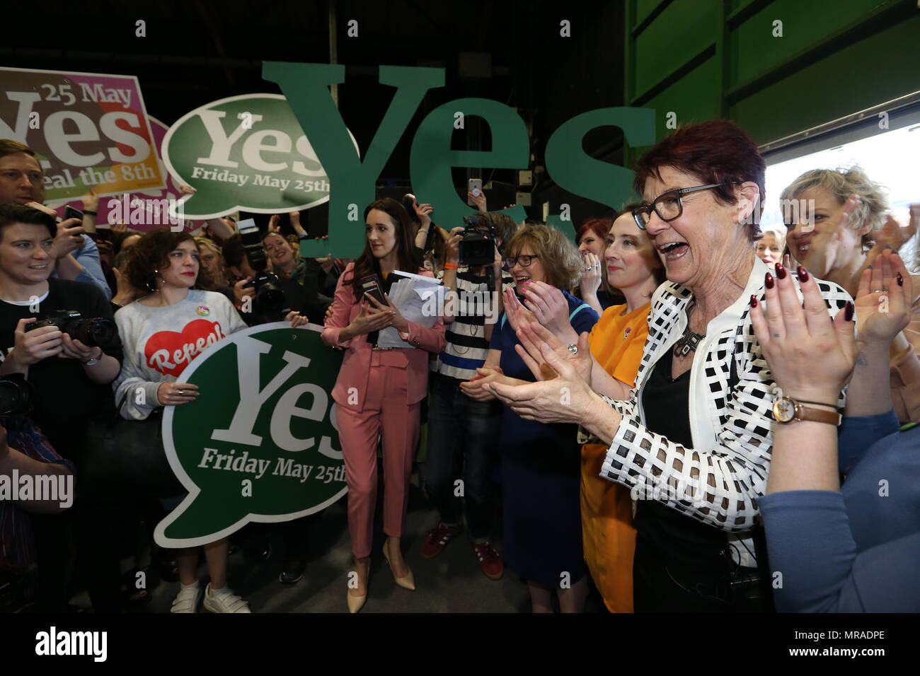 Dublin, Ireland, 26 May 2018.  Count Center - RDS. Pictured Feminist and Pro Choice campaigner who co-founded the Coalition to Repeal the Eighth Amendment in 2013, Ailbhe Smyth speaking to the media as they arrive at the Dublin Count Center, from the Referendum of the 36th Amendment to the Constitution Bill 2018 in the RDS. Photo: Sam Boal/RollingNews.ie &#38;&#35;13; Stock Photo