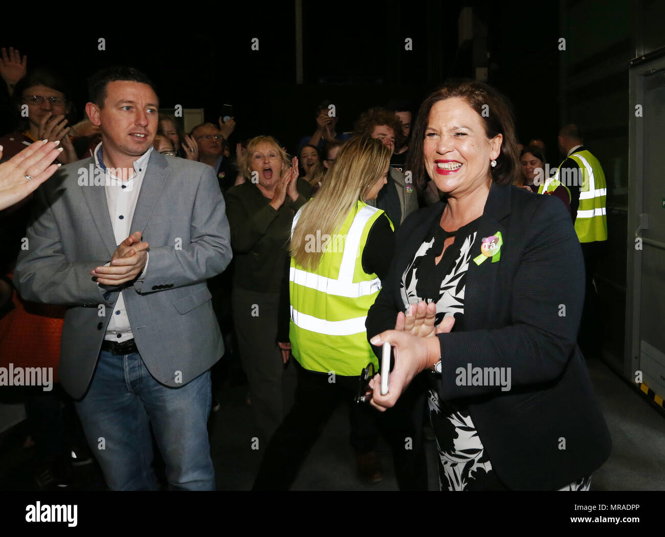 Dublin, Ireland, 26 May 2018.  Abortion Referendum count. Pictured is Sinn Fein President Mary Lou McDonald TD arriving at the count this morning in the RDS, Dublin, in the Irish referendum to repeal the 8th Amendment. Photo: Sam Boal / RollingNews.ie Stock Photo