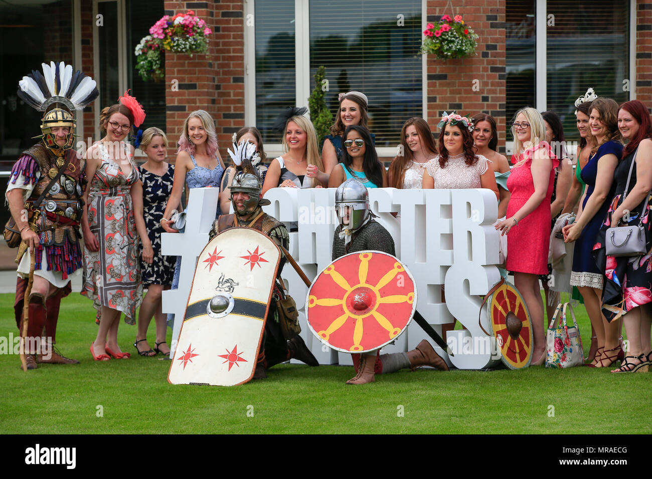 Chester Racecourse, Chester, UK. 26th May, 2018. Chester Races, Roman Day; Ladies and Romas in fancy dress out in force for Roman Day at Chester Credit: Action Plus Sports/Alamy Live News Stock Photo