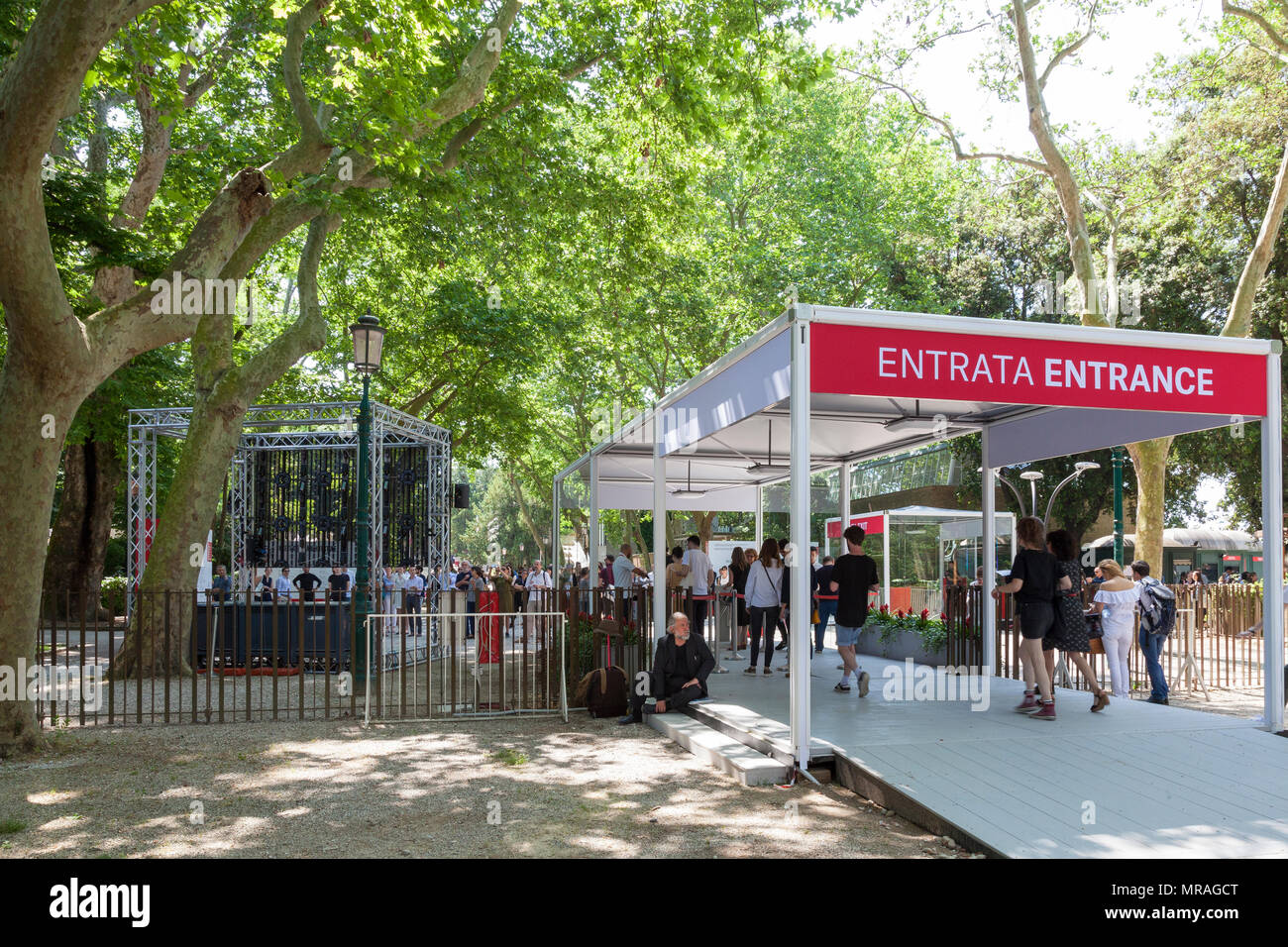 Venice, Veneto, Italy. 26th May 2018. The opening day of the 2018 Architecture  Biennale entitled Freespace in Giardini Pubblici (Public Gardens) Castello. People entering the main entrance to the Gardens and pavillions. Credit MLCpics/Alamy Live News Stock Photo
