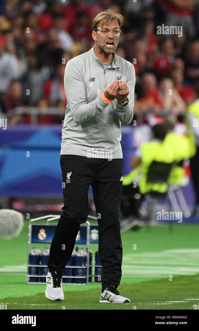 26 May 2018, Ukraine, Kiev: soccer, Champions League, Real Madrid vs FC Liverpool, finals at the Olimpiyskiy National Sports Complex. Liverpool's coach Juergen Klopp in action. Photo: Ina Fassbender/dpa Credit: dpa picture alliance/Alamy Live News Stock Photo