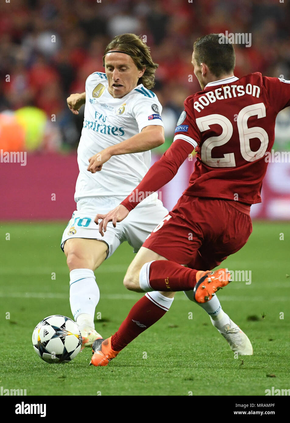 L-R) Andy Robertson (Liverpool), Luka Modric (Real), MAY 26, 2018