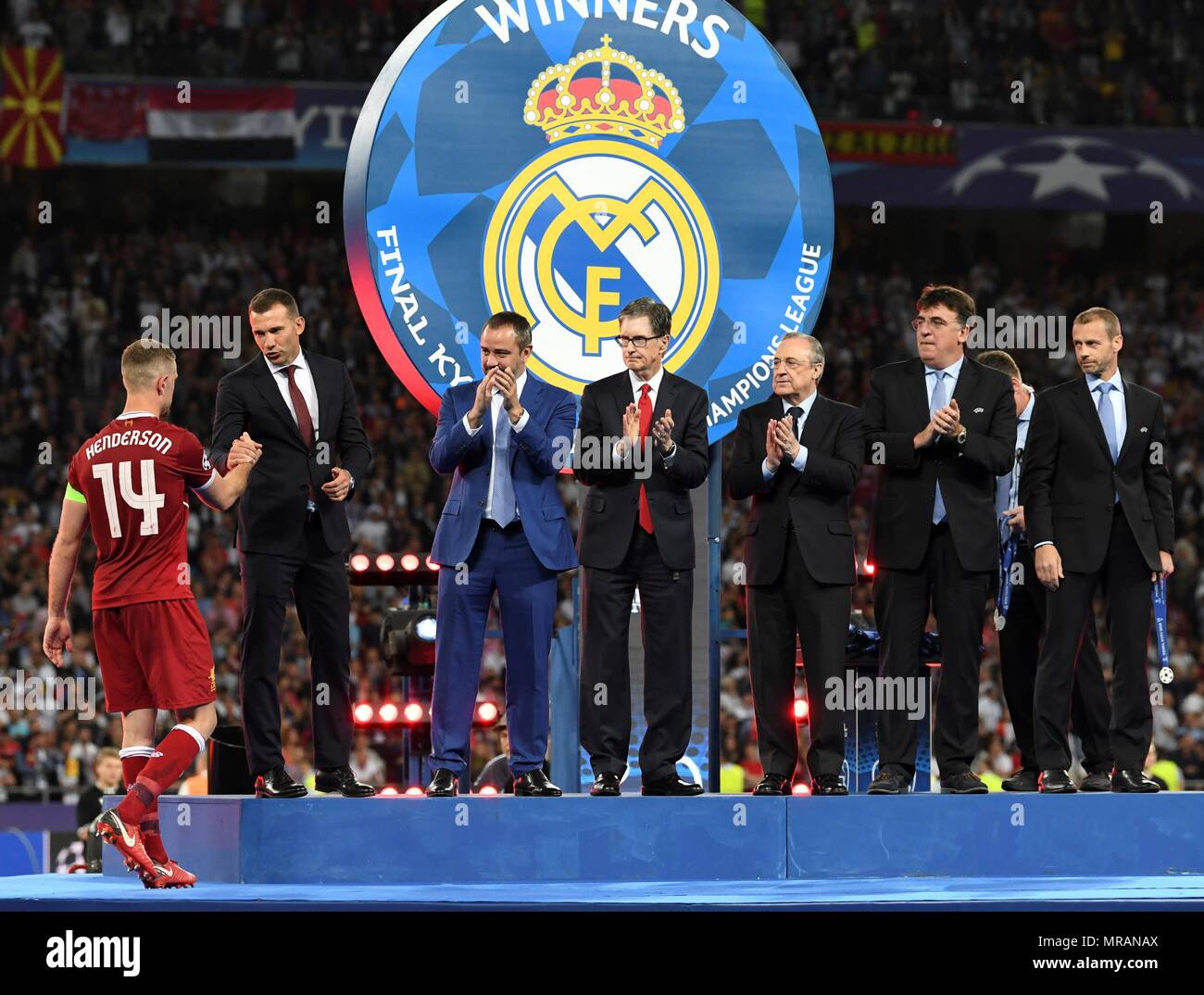 Kiev Ucrania 26th May 18 Liverpool S J Henderson Receives The Second Position Medal After The Uefa Champions League Final Game Between Real Madrid And Liverpool Fc At The Nsc Olimpiyskiy Stadium In Kiev Kiev Ucrania 26th May 18 Liverpool S J Henderson Receives The Second Position Medal After The Uefa Champions League Final Game Between Real Madrid And Liverpool Fc At The Nsc Olimpiyskiy Stadium In Kiev