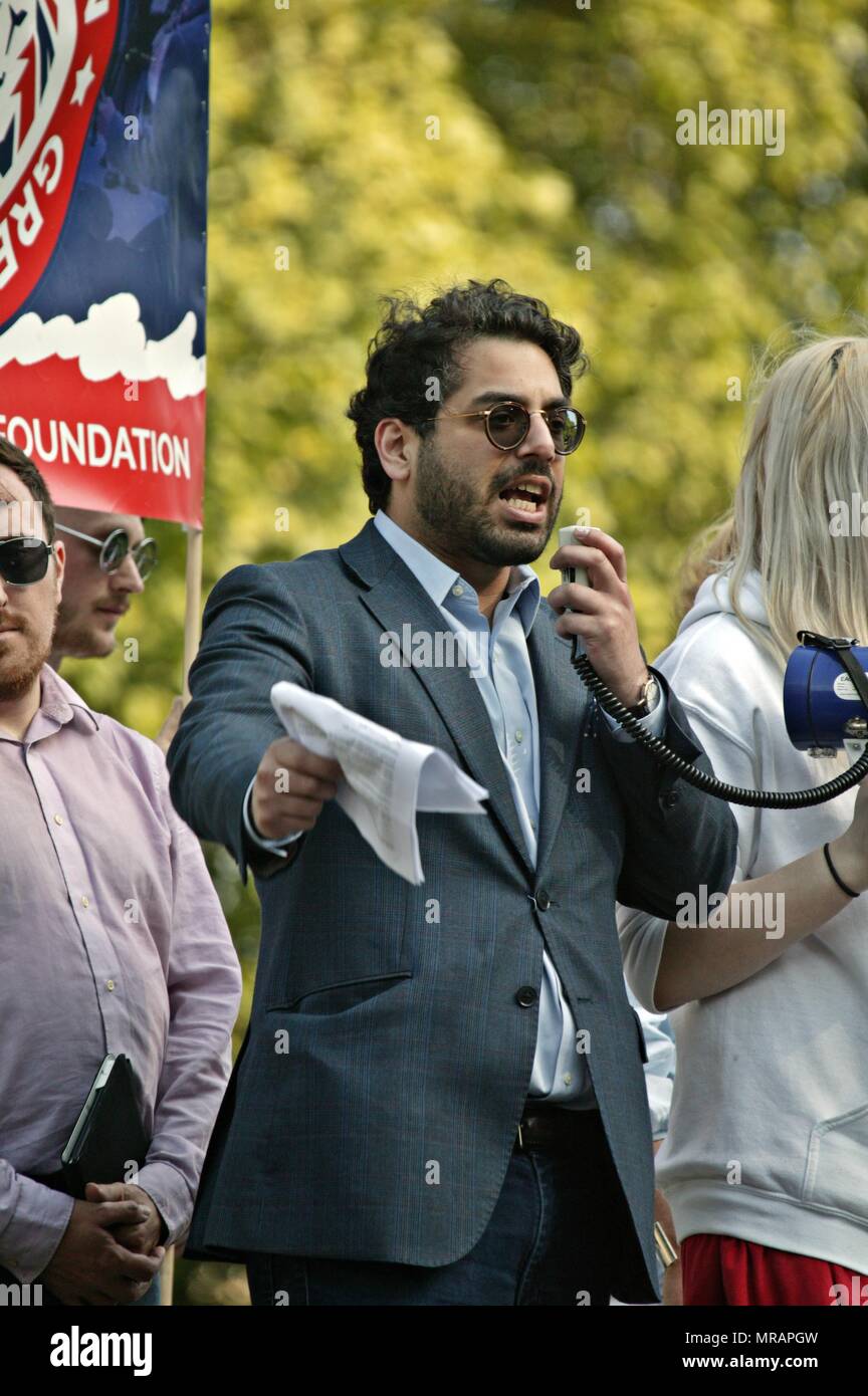 London, UK. 26th May, 2018. Raheem Kassam at the Free Tommy Protest Credit: Knelstrom Ltd/Alamy Live News Stock Photo