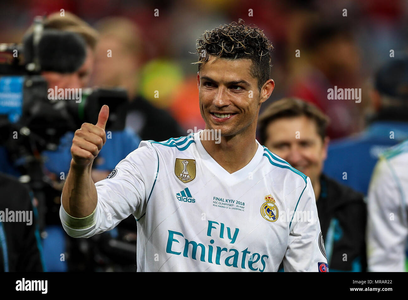 Kiev Olympic Stadium, Kiev, Ukraine. 26th May, 2018. UEFA Champions League  Final, Real Madrid versus Liverpool; Cristiano Ronaldo of Real Madrid  celebrates after winning the trophy Credit: Action Plus Sports/Alamy Live  News