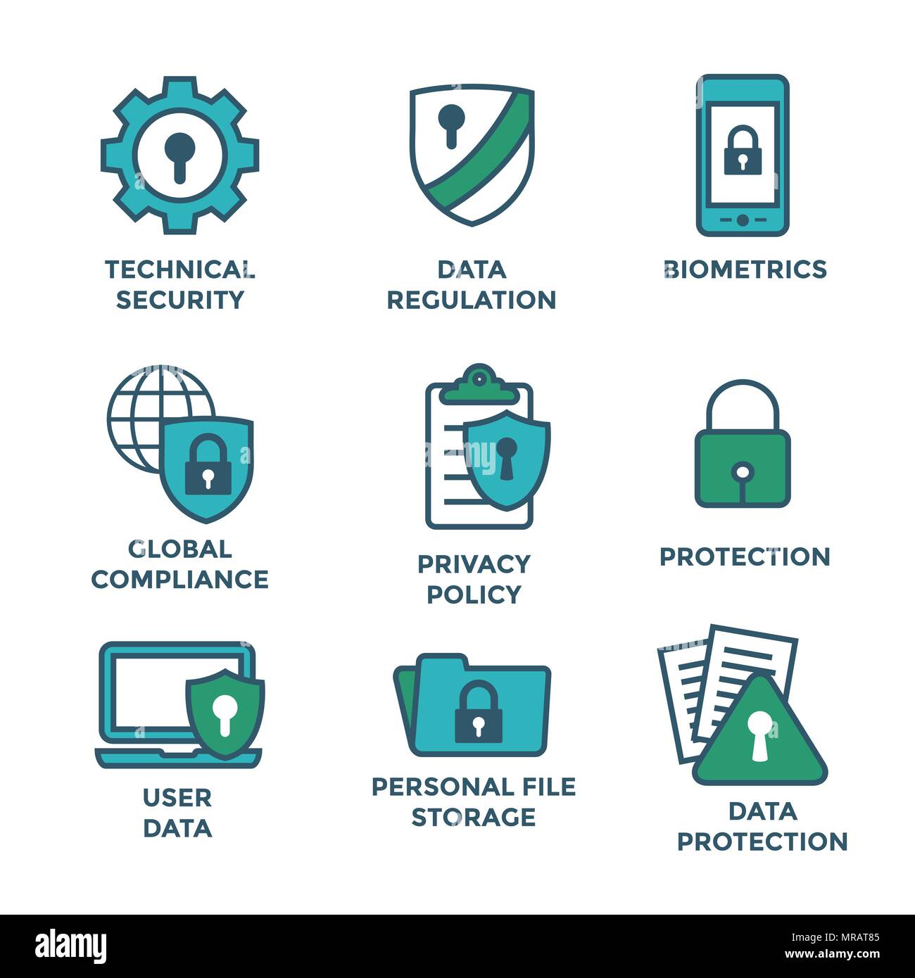 GDPR & Privacy Policy Icon Set with locks, padlocks and shields Stock