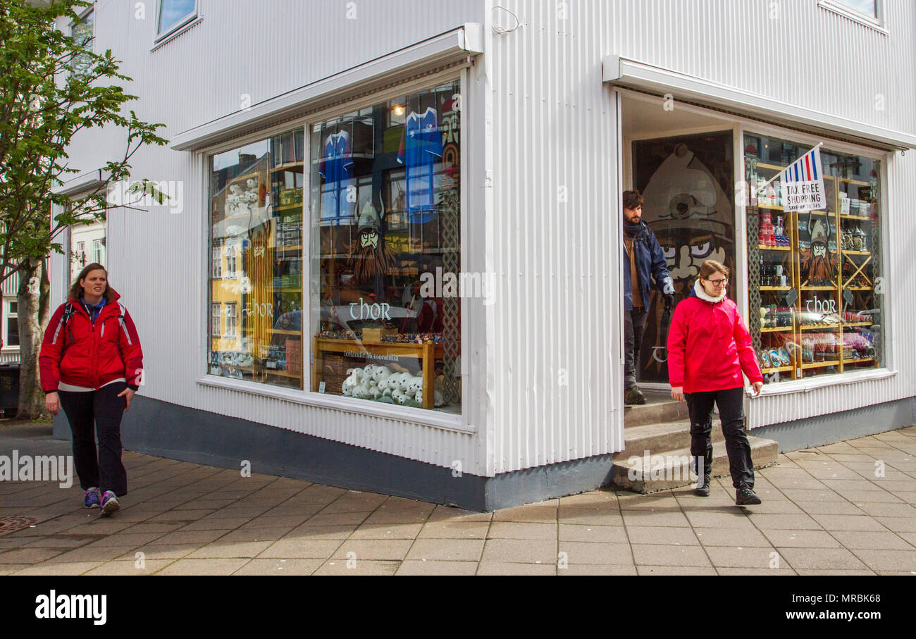 Shops, Shoppers and shopping in Reykjavik, Iceland, Stock Photo