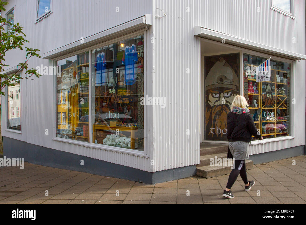 Shops, Shoppers and shopping in Reykjavik, Iceland, Stock Photo