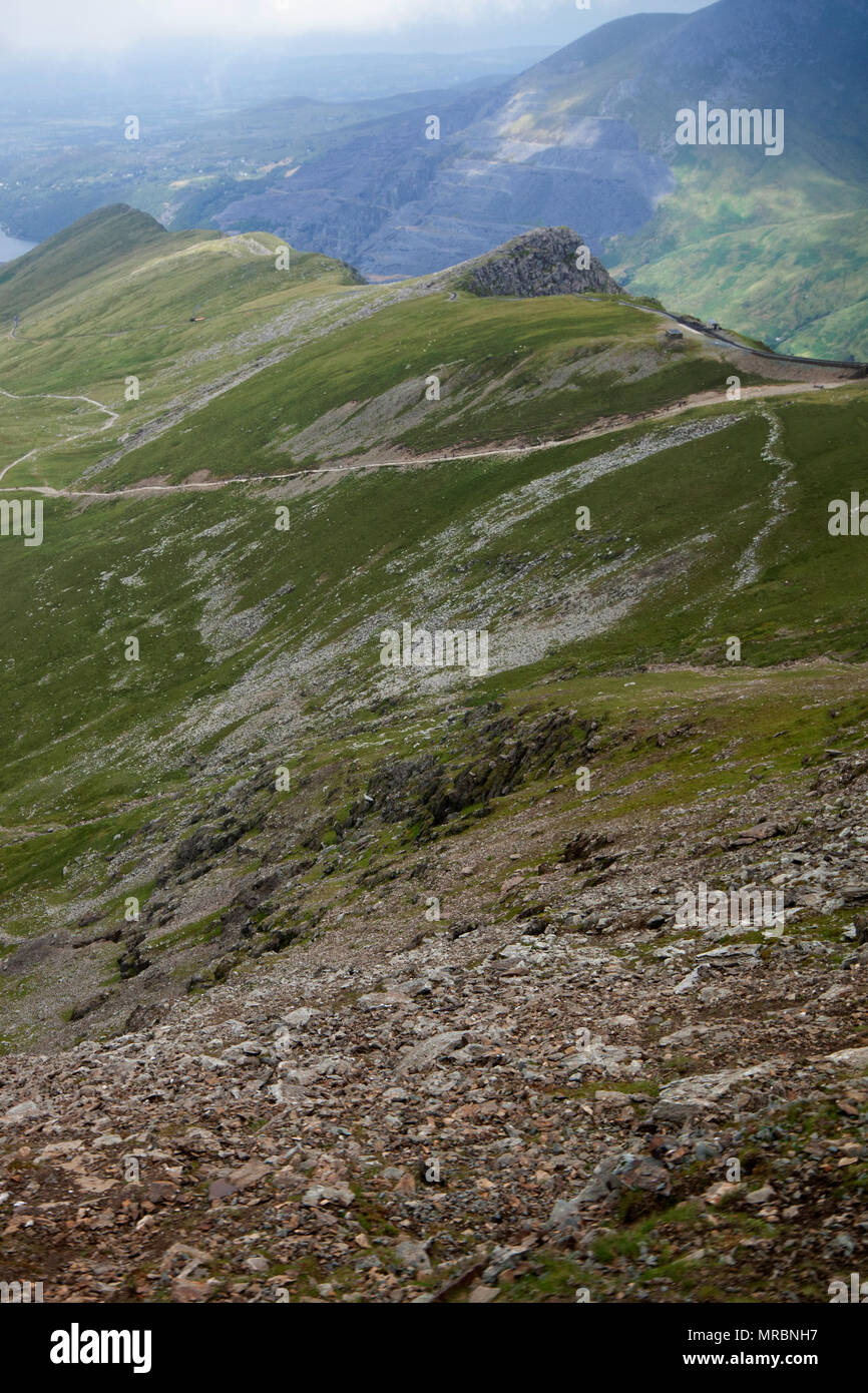 Landscape seen from  Snowdon mountain, Snowdonia National Park, Wales. Stock Photo