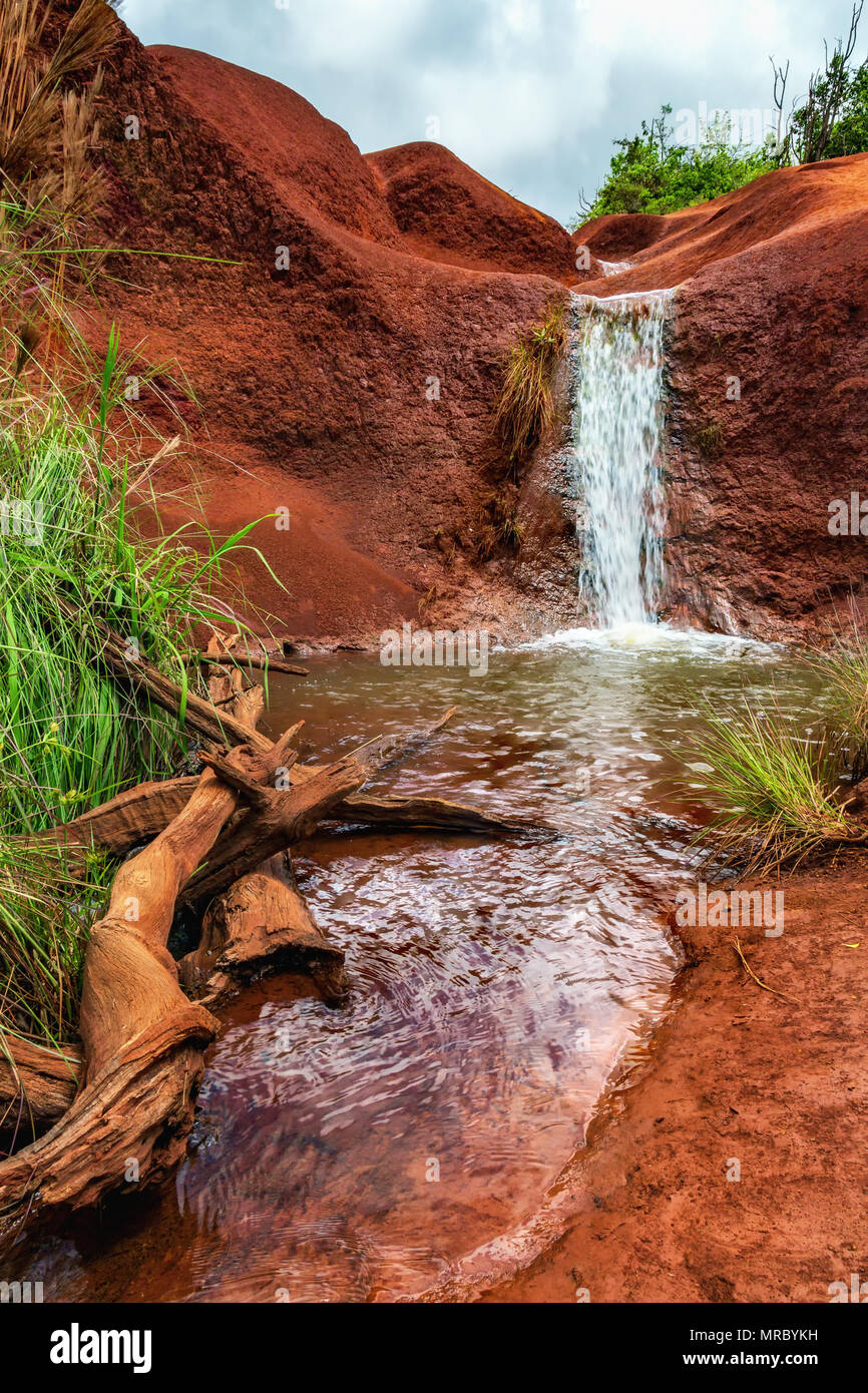 Landscape image of the Red Dirt Waterfall, Kauai, Hawaii Stock Photo